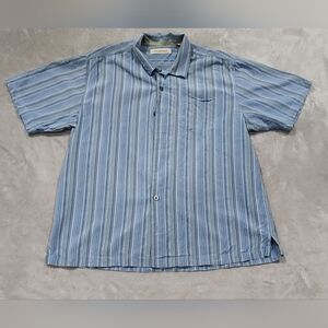 Tommy Bahama 100% Silk Blue Striped Shirt